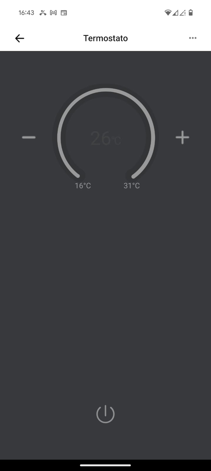 Schermata del termostato nell'app eWeLink