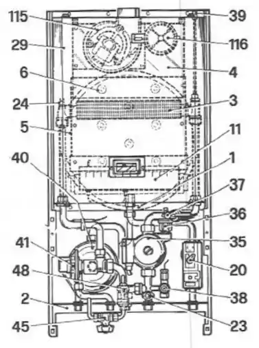 Caldaia a Camera Stagna Euroterm SIMPLEX 20 S - Vista Frontale nel Manuale