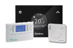 Image of three different thermostat models: Classic Thermostat, Weekly Programmable Thermostat, and WIFI Programmable Thermostat.