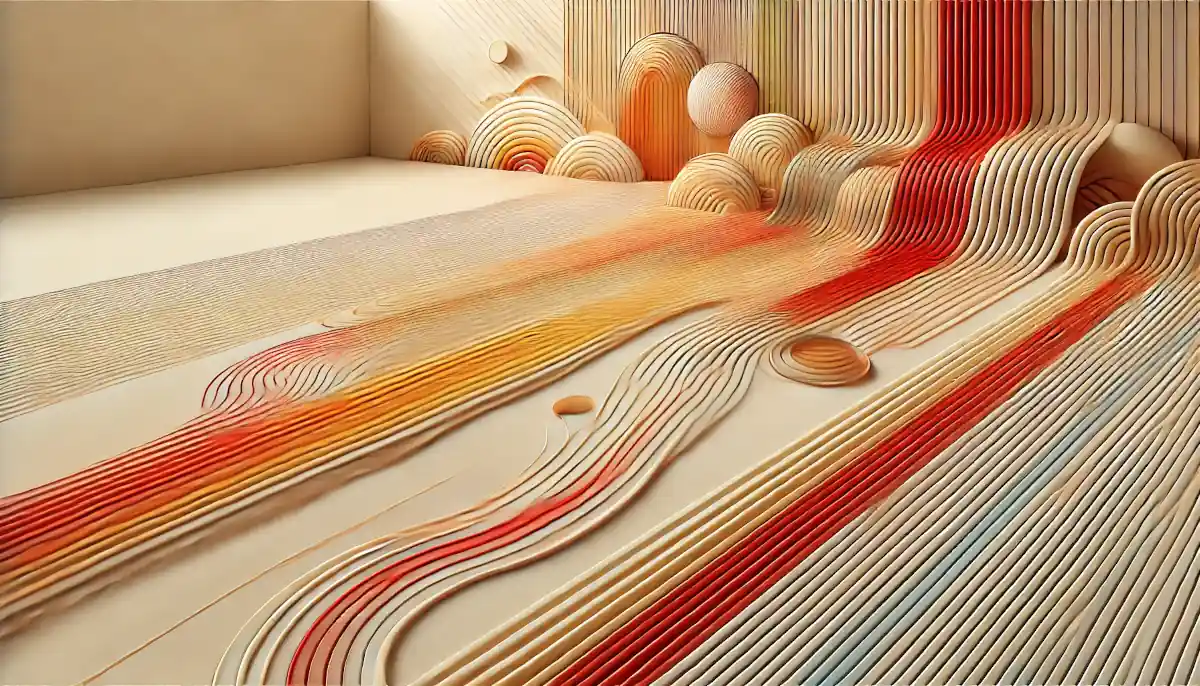 Stylized image of a floor with wavy lines representing rising heat, symbol of efficient underfloor heating