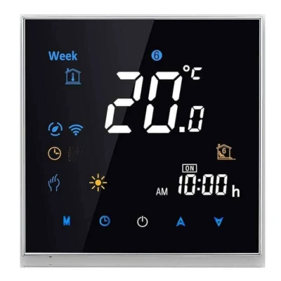 Termostato intelligente Beca BHT-3000GCLW acceso con tutte le luci attive