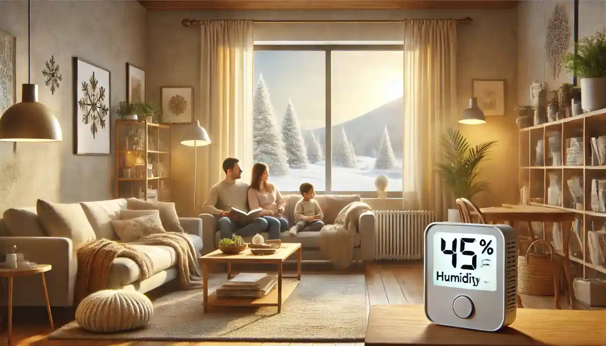 Famiglia che utilizza un igrometro digitale per monitorare l'umidità in casa